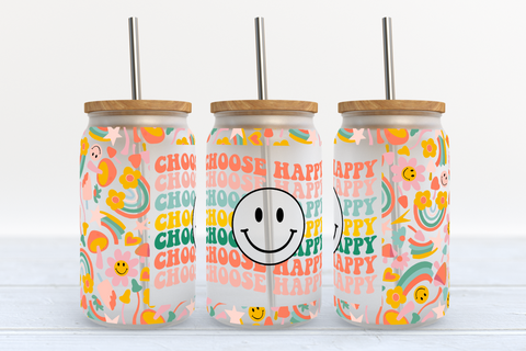 Choose Happy Smiley  RTS UV DTF Cup Wrap for 16 oz Libby Cup