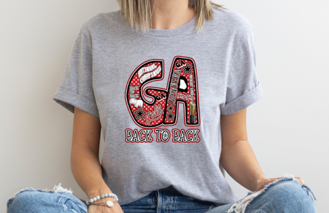 Georgia Back to Back Doodle Championship Dawgs Letters Design DTF Print