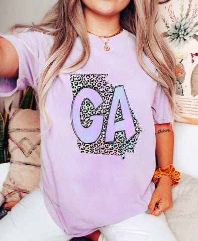 Georgia Holographic Look and Leopard State Letters Design DTF Print