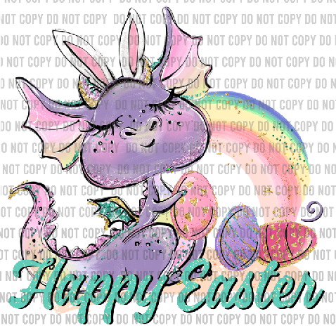 Happy Easter Purple Dragon with Easter Eggs DTF Transfer