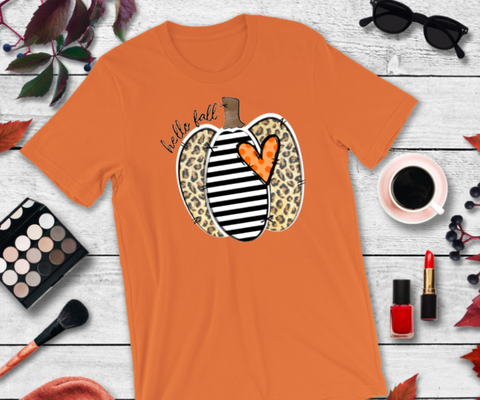Hello Fall Leopard & Stripes Pumpkin Heat Transfer Vinyl
