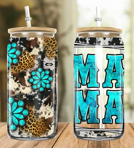 Mama Boho Western Turquoise UV DTF Cup Wrap for 16 oz Libby Cup