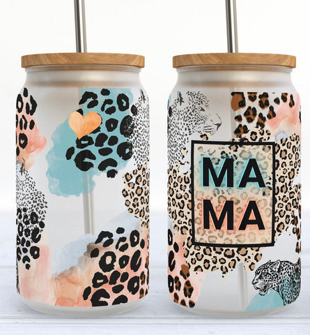 Mama Leopard Natural Colors UV DTF Cup Wrap for 16 oz Libby Cup