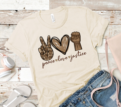 Peace Love Justice Adult Screen Print Full Color