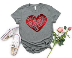 Metallic Red Leopard Heart Adult Sized Screen Print Transfers