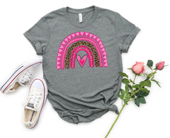 Leopard Print Rainbow with Heart Valentine's Day Love Screen Print Tshirt