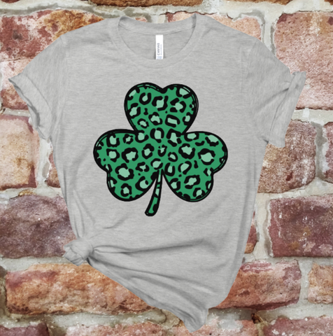 Leopard Print St. Patrick's Day Shamrock Screen Print Tshirt