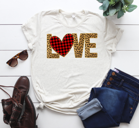 LOVE leopard and buffalo plaid Valentine's Day Screen Print