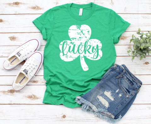 Lucky Distressed Shamrock Saint Patrick's Day Adult Sized Screen Print Transfers