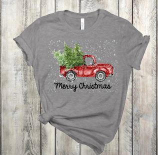 Red Truck with snow Merry Christmas Screen Print RTS