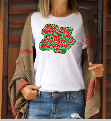 Merry & Bright Leopard Print Christmas TShirt Shirt