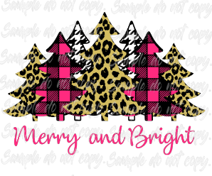 Merry and Bright Pink Tree Heat Press Transfer Print