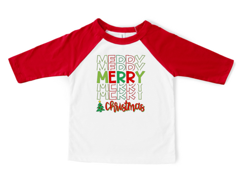 Merry Christmas Words and Tree Infant/Toddler or Left Pocket Sized Screen Print Transfers