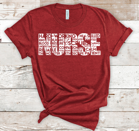 Nurse Word Art in White Adult Screen Print