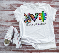 Peace, Love Autism Adult Sized Screen Print Transfers