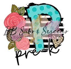 Pre K Black and White Stripe with Flowers Sublimation Print