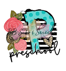 Preschool Black and White Stripe with Flowers Heat Transfer Vinyl