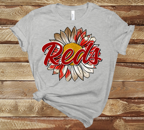 Reds Baseball Sunflower Design DTF Print