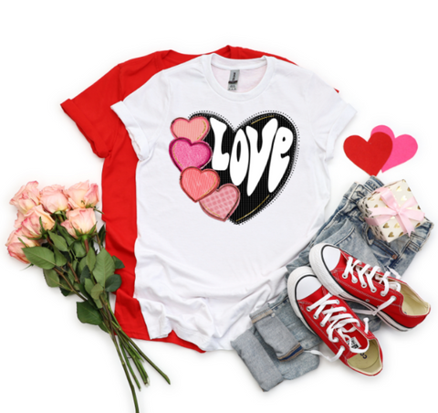 Retro Heart Valentine's Day Love Screen printed tshirt DROP SHIP AVAILABLE