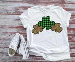 St. Patrick's Day Leopard and Buffalo Plaid Shamrocks Adult Sized Screen Print Transfers
