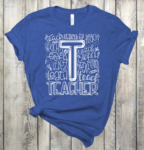 Teacher Typeography White Single Color Screen Print Transfers