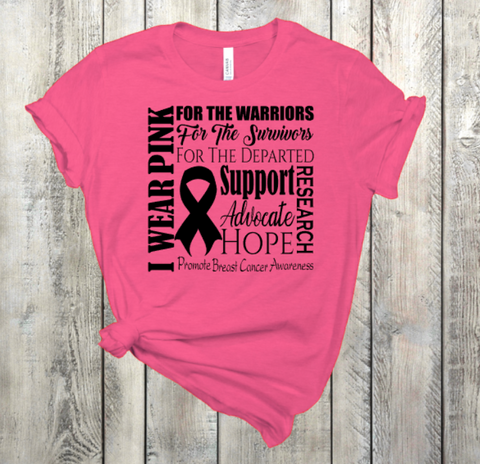 I Wear Pink Breast Cancer Awareness Adult Sized Screen Print Transfers